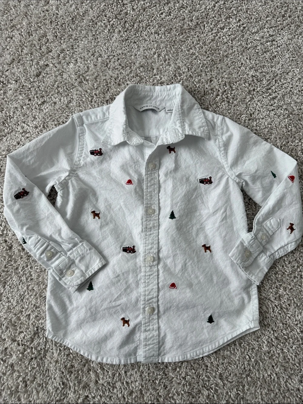 Janie and Jack Embroidered Holiday Button-down Shirt